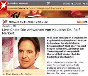 Oberarzt Dr. Ralf Merkert nach der Sendung im Live-Chat (Screenshot: www.sterntv.de)